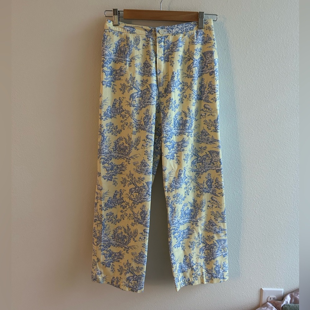Vintage Yellow French Toile high waisted straight leg pants